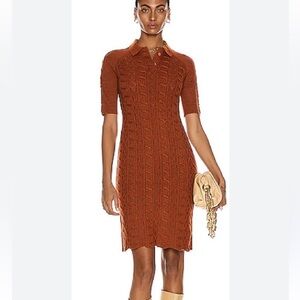 Victor Glemaud Rust Cable Knit Short Sleeve Polo Dress Size Small